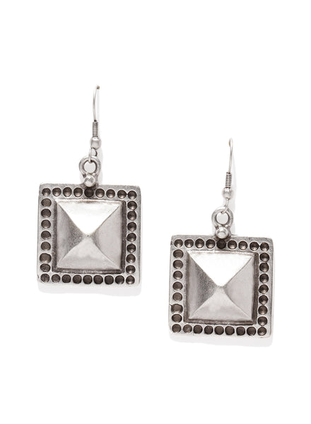 Square Pyramid Silver Plated Earrings