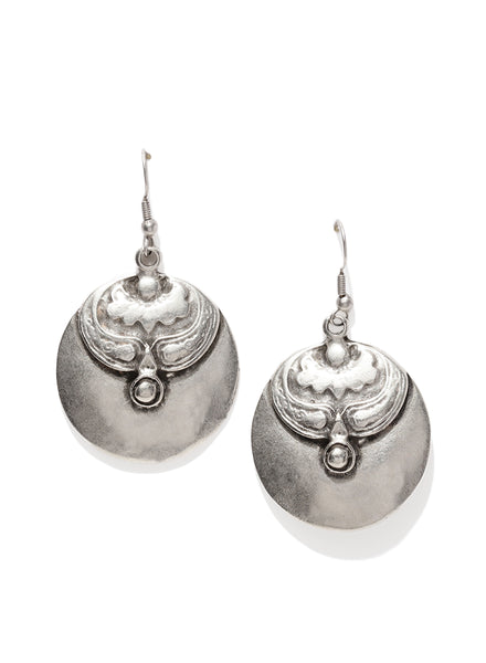 Silver Plated Hammered Engraved Disc Earring