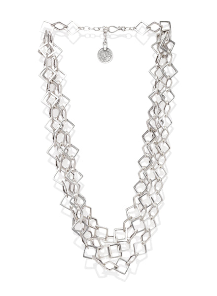 Square linked layered silver plated Necklace