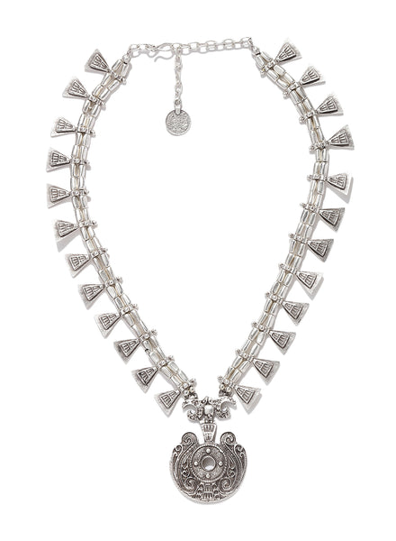 Medallion Silver Plated Long Necklace