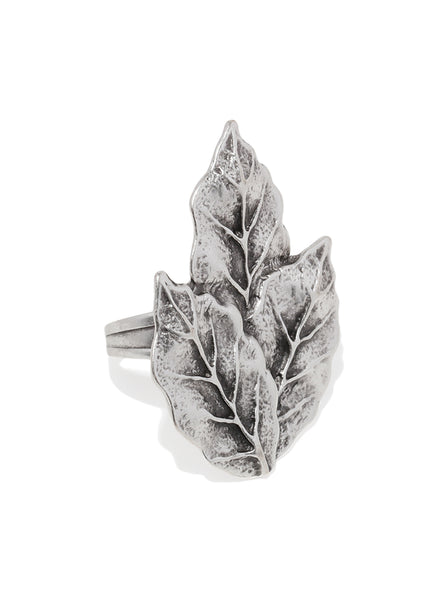 Leaf Silver Plated Adjustable Ring