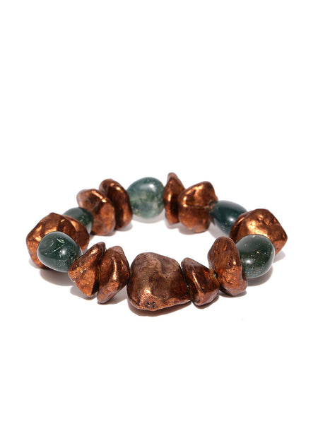 Antique Copper and Natural Stone Stretch Bracelet - Thingalicious
 - 1