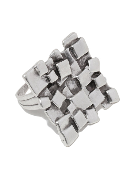 Abstract Textured Silver Plated Adjustable Ring