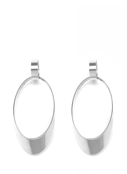 Thingalicious Silver-Toned Oval Drop Earrings