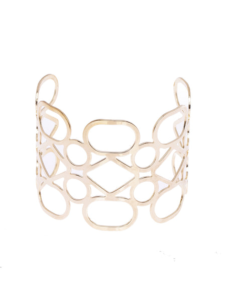 Geometric Cutwork Gold Plated Statement Cuff Bracelet