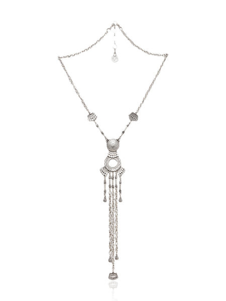 Silver Plated Long Necklace with Tassels