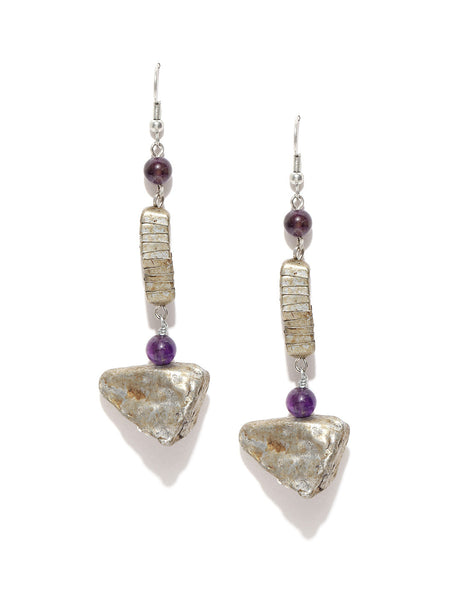 Antique Silver Amethyst Nugget Dangle Earrings - Thingalicious
 - 1