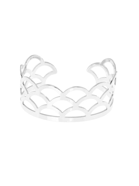 Rhodium Plated Princess Crown Cuff Bracelet