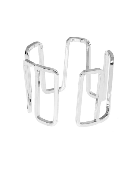 Geometric Wide Rhodium Plated Cuff Bracelet