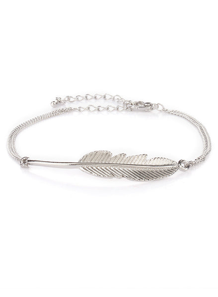 Feather Silver Chain Bracelet - Thingalicious
 - 1