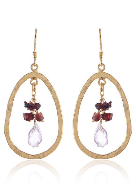 Amethyst and Garnet  Accented Oval Gold Plated Drop Earrings - Thingalicious
 - 1