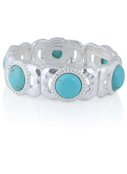 Turquoise Stretch Silver Tone Bracelet - Thingalicious
 - 1