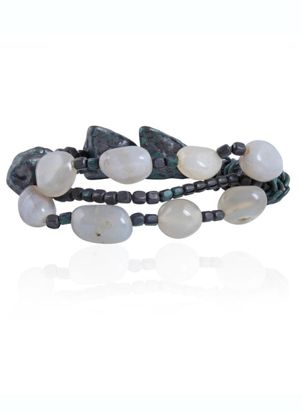 Antique Metal and White Stone Stretchable Bracelet - Thingalicious
 - 1