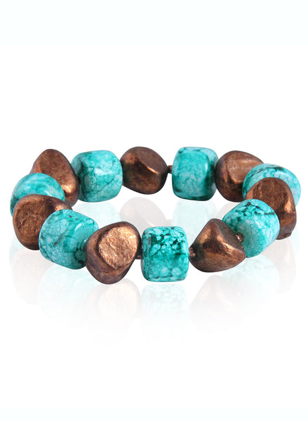 Antique Copper and Turquoise Beads Bracelet - Thingalicious
 - 1