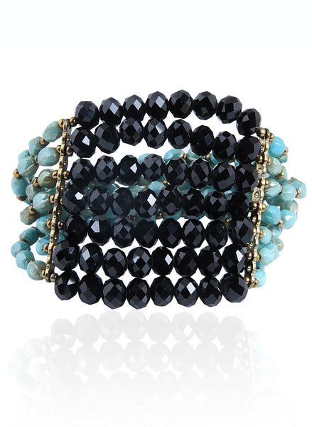 Jet Black and Sky Blue Multi Layered Statement  Bracelet - Thingalicious
 - 1