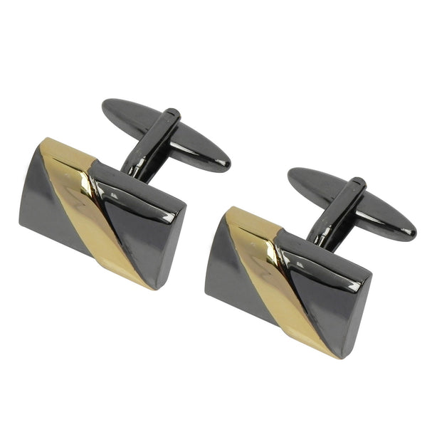 Gunmetal and Gold Diagonal Stripe Cufflinks - Thingalicious
