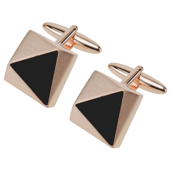 Faceted Brush Rose Gold Triangle Black Detail Cufflinks - Thingalicious
