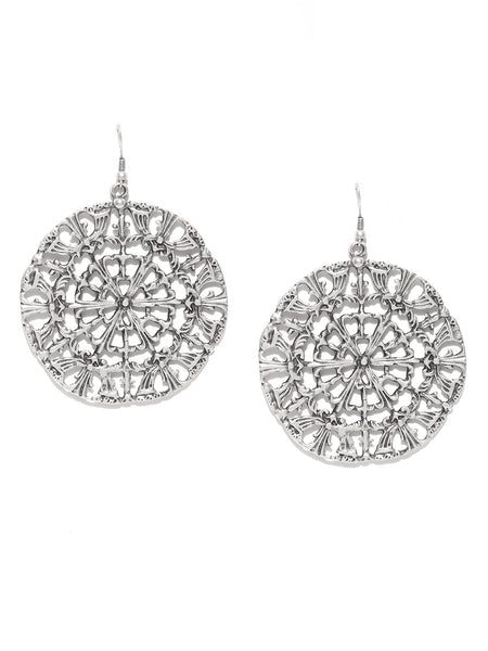 Antique Silver Plated Cut-Out Circular Handcrafted Drop Earrings