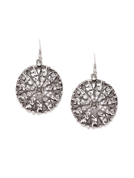 Antique Silver Plated Circular Handcrafted Drop Earrings