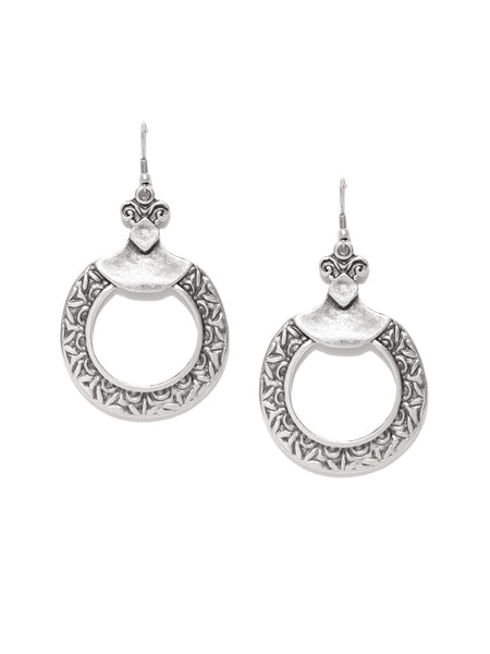 Antique Silver Plated Circular Handcrafted Drop Earrings