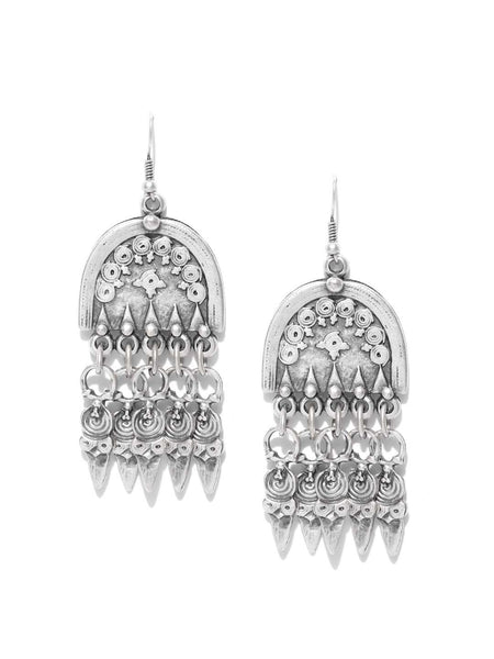 Antique Silver Plated Spiked Handcrafted Drop Earrings