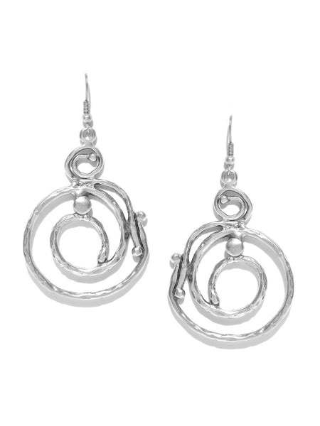 Antique Silver Plated Spiral Handcrafted Drop Earrings