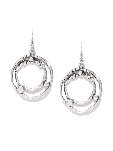 Antique Silver Plated Cut-Out Handcrafted Drop Earrings