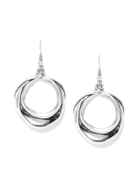 Antique Silver Plated Cut-Out Handcrafted Drop Earrings