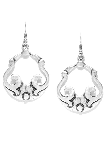 Antique Silver Plated Cut-Out Handcrafted Drop Earrings