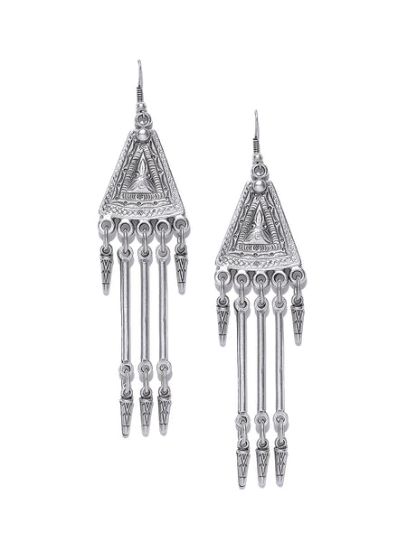 Antique Silver Plated Textured Classic Handcrafted Drop Earrings