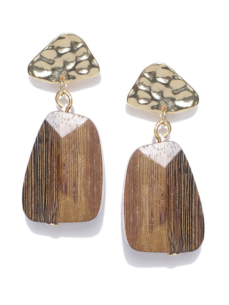 Natural Wood Hammered Gold Plated Earrings