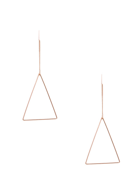 Rose Gold Plated Needle Thread Triangle Earrings