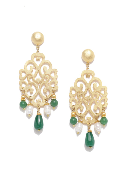 Filigree Green Quartz & Pearl Earrings