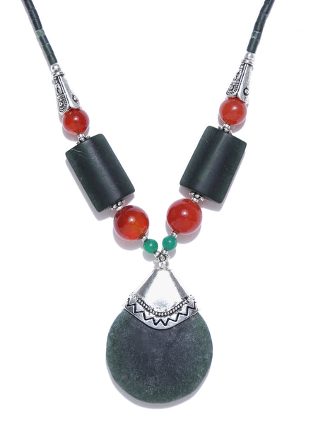 Green & Rust Handcrafted Tribal Necklace with Jade & Carnelian Stones