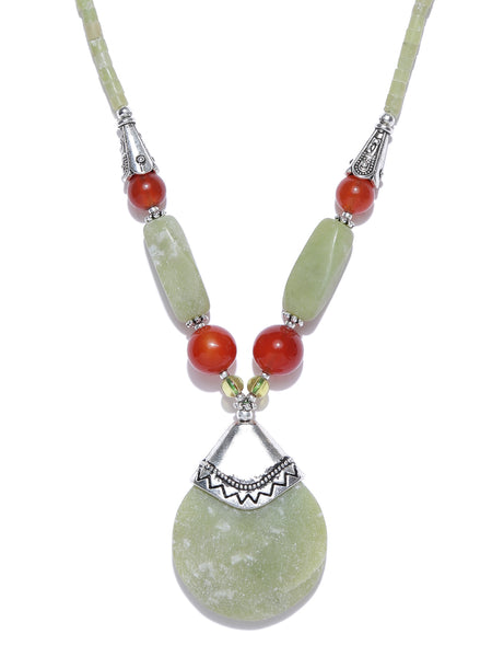 Green & Rust Handcrafted Tribal Necklace with Jade & Carnelian Stones