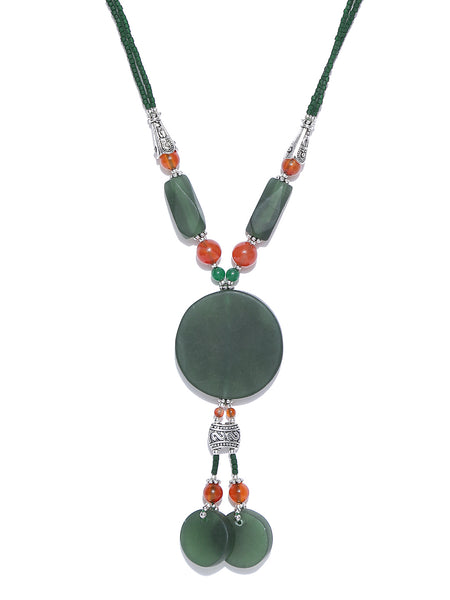 Green & Rust Handcrafted Tribal Necklace with Jade & Carnelian Stones