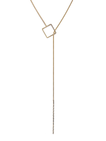 Gold Platd Lariat Needle Thread Necklace