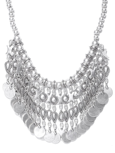 Silver-Plated Antique Silver Handcrafted Statement Coin Necklace