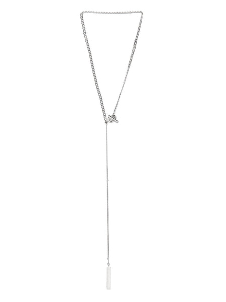 Rhodium Plated Needle Thread Style Necklace