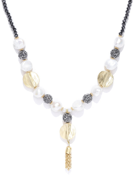 Fresh Water Pearls & Black Crystal Matinee Necklace