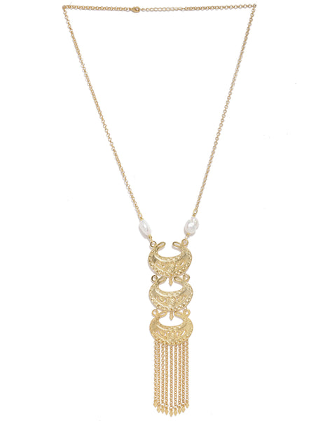 Gold Plated Chand Motif Tassel Necklace