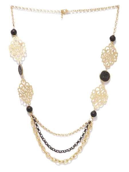 Filigree Motif Black and Gold Necklace