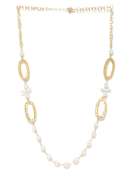 Gold Plated Mother of Pearl & Moonstone Matinee Necklace