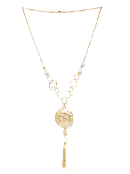 Pearl & Moonstone Tassel Gold Plated Necklace