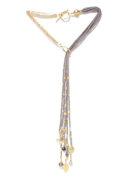 Chic Grey Quartz Lariat Necklace