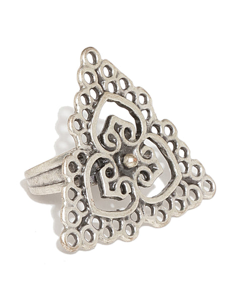 Silver Plated Triangular Filigree Ring