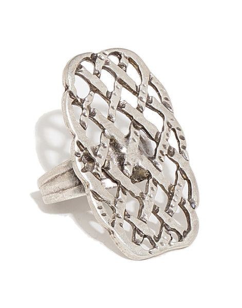 Silver Plated Geometric Criss Cross Ring