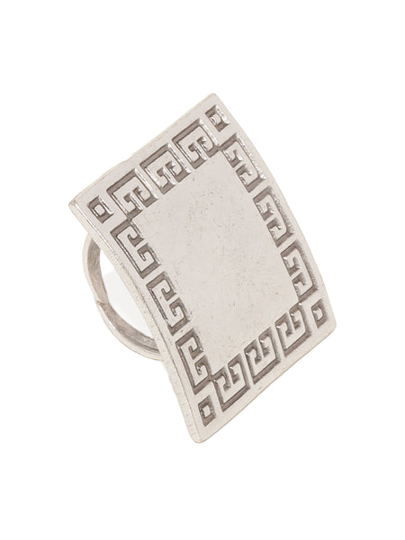 Bold Square Silver Plated Adjustable Ring