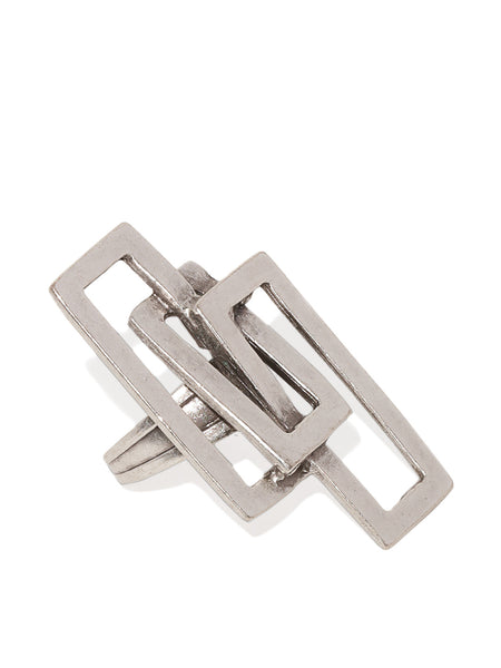 Linked Geometric Silver Plated Adjustable Ring