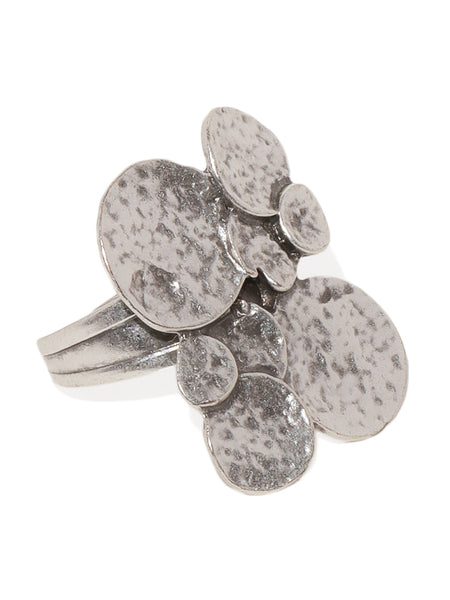 Geometric Textured Silver Plated Adjustable Ring